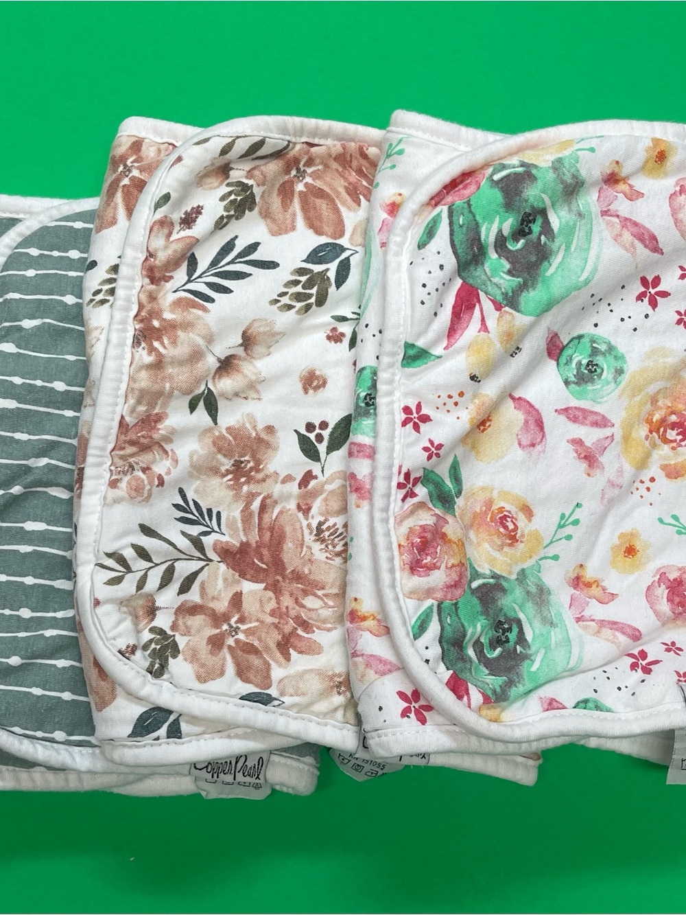 Copper Pearl Neutral & Floral Burp Cloth Set - Soft Cotton. Baby